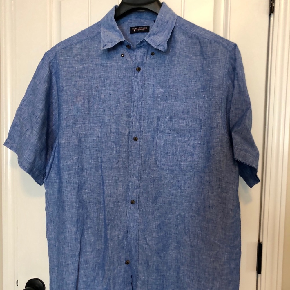 Roundtree & Yorke linen, light blue sport shirt